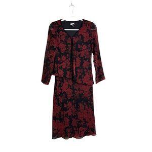VTG Believe Petite Floral Dress Women's 6 Black Red Lined Sheer Goth Witch